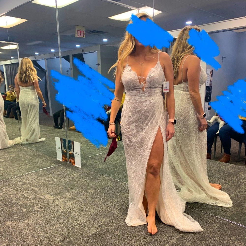 GALINA SIGNATURE Beaded Plunge Wedding Dress with High Slit